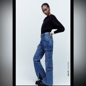 Zara high waist cargo split leg jeans.